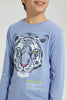 Redtag-Blue-Tiger-Face-Print-T-Shirt-Graphic-Prints-Senior-Boys-9 to 14 Years