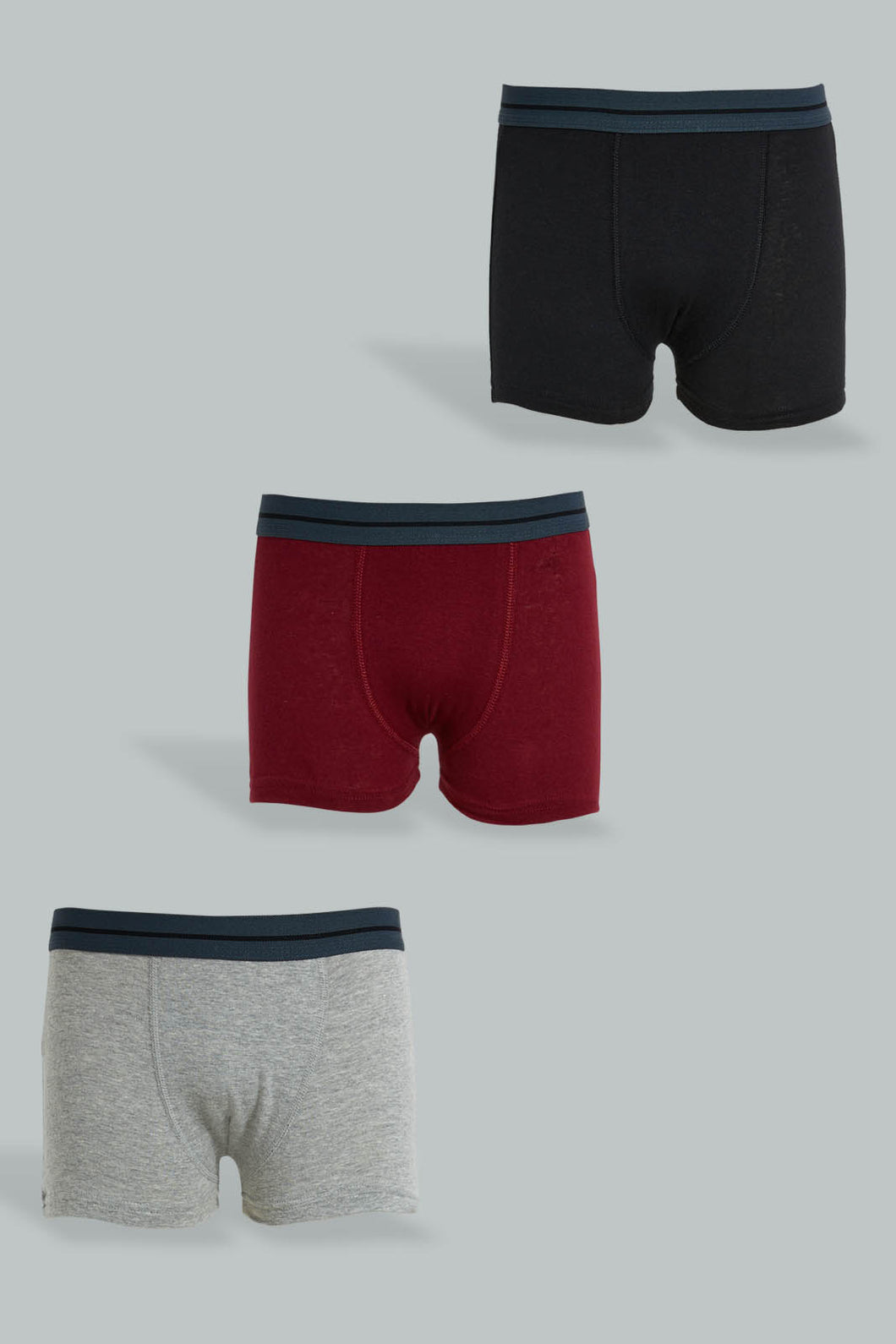 Redtag-Bsr-3-Pc-Pack-Boxer-Short-(Black/Grey-Mel/Burgundy)-Boxers-Senior-Boys-9 to 14 Years