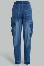 Load image into Gallery viewer, Redtag-Blue-Cargo-Jean-Jeans-Slim-Fit-Senior-Boys-9 to 14 Years
