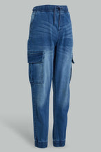 Load image into Gallery viewer, Redtag-Blue-Cargo-Jean-Jeans-Slim-Fit-Senior-Boys-9 to 14 Years
