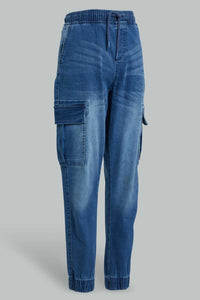 Redtag-Blue-Cargo-Jean-Jeans-Slim-Fit-Senior-Boys-9 to 14 Years