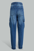 Load image into Gallery viewer, Redtag-Blue-Cargo-Jean-Jeans-Slim-Fit-Senior-Boys-9 to 14 Years

