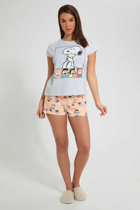 Redtag-Grey-Melange-Peanut-Printed-Cami-And-Short-Set-Cami-Sets-Women's-