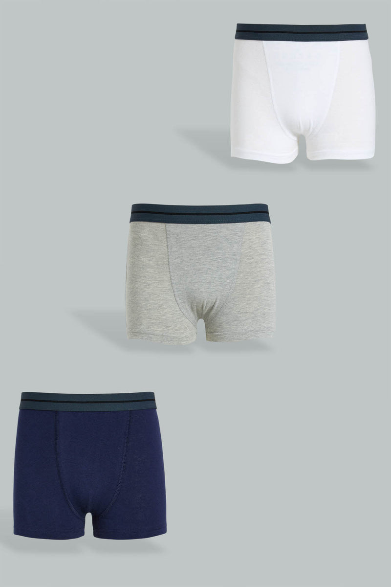 Redtag-Bsr--3-Pc-Pack-Boxer-Short-(Navy/Grey-Mel/White-Boxers-Senior-Boys-9 to 14 Years