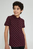 Redtag-Burgundy-Allover-Print-Polo-Polo-Shirts-Senior-Boys-9 to 14 Years