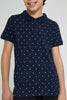 Redtag-Navy-Allover-Print-Polo-Polo-Shirts-Senior-Boys-9 to 14 Years
