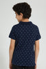 Redtag-Navy-Allover-Print-Polo-Polo-Shirts-Senior-Boys-9 to 14 Years