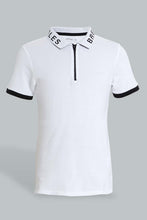 Load image into Gallery viewer, Redtag-White-Zip-Placket-Polo-Polo-Shirts-Senior-Boys-9 to 14 Years
