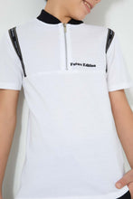 Load image into Gallery viewer, Redtag-White-Tape-On-Chest-Zip-Placket-Polo-Polo-Shirts-Senior-Boys-9 to 14 Years
