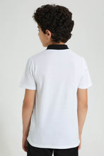 Load image into Gallery viewer, Redtag-White-Tape-On-Chest-Zip-Placket-Polo-Polo-Shirts-Senior-Boys-9 to 14 Years
