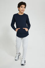 Load image into Gallery viewer, Redtag-Navy-Kangaroo-Pocket-T-Shirts-Plain-Senior-Boys-9 to 14 Years
