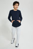 Redtag-Navy-Kangaroo-Pocket-T-Shirts-Plain-Senior-Boys-9 to 14 Years
