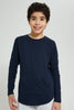 Redtag-Navy-Kangaroo-Pocket-T-Shirts-Plain-Senior-Boys-9 to 14 Years