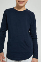 Load image into Gallery viewer, Redtag-Navy-Kangaroo-Pocket-T-Shirts-Plain-Senior-Boys-9 to 14 Years
