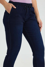 Load image into Gallery viewer, Redtag-Dark-Blue-Knit-Denim-Jogger-Colour:Darkwash,-Filter:Women&#39;s-Clothing,-New-In,-New-In-Women,-Non-Sale,-S22A,-Section:Women,-Women-Jeggings-Women&#39;s-
