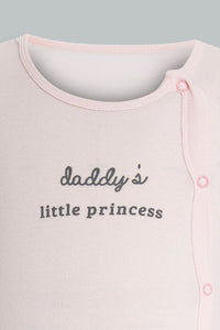 Redtag-Pink-And-White-Daddys-Little-Princess-Sleepsuit-Sleepsuits-Baby-0 to 12 Months