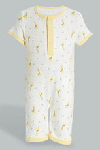 Load image into Gallery viewer, Redtag-Yellow-And-White-Giraffe-Romper-Rompers-Baby-0 to 12 Months
