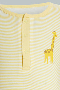 Redtag-Yellow-And-White-Giraffe-Romper-Rompers-Baby-0 to 12 Months