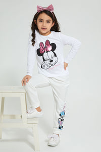 Redtag-Cream-Minnie-Print-Track-Joggers-Girls-2 to 8 Years