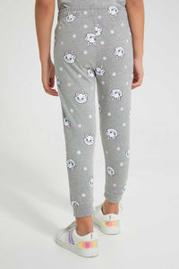 Redtag-Grey-Marie-Aop-Print-Track-Joggers-Girls-2 to 8 Years