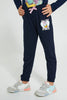 Redtag-Navy-Donal-Duck-Print-Track-Joggers-Girls-2 to 8 Years