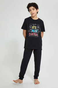 Redtag-Black-Under-Control-Night-Suit-Pyjama-Sets-Senior-Boys-9 to 14 Years