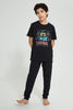 Redtag-Black-Under-Control-Night-Suit-Pyjama-Sets-Senior-Boys-9 to 14 Years