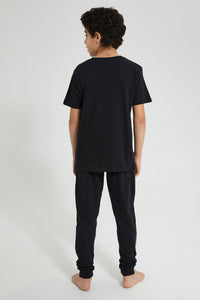 Redtag-Black-Under-Control-Night-Suit-Pyjama-Sets-Senior-Boys-9 to 14 Years