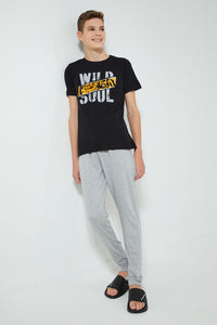 Redtag-Black-Wild-Soul-Night-Suit-Pyjama-Sets-Senior-Boys-9 to 14 Years