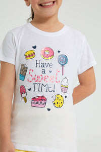 Redtag-White-Slogan-T-Shirt-Colour:White,-Filter:Girls-(2-to-8-Yrs),-Girls-T-Shirts,-New-In,-New-In-GIR,-Non-Sale,-S22B,-Section:Kidswear,-TBL-Girls-2 to 8 Years