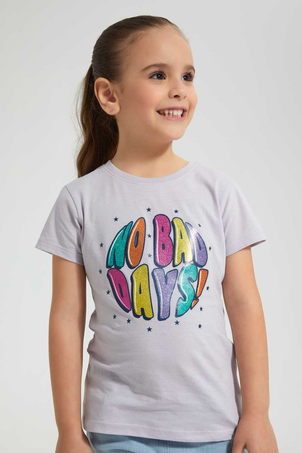 Redtag-Purple-Slogan-Tee-Blouses-Girls-2 to 8 Years