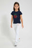 Redtag-Navy-Laced-Lurex-Embroidery-Tee-Plain-Girls-2 to 8 Years