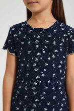 Load image into Gallery viewer, Redtag-Navy-Floral-Print-Drop-Needle-Fabric-T-Shirt-Plain-Girls-2 to 8 Years
