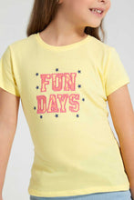 Load image into Gallery viewer, Redtag-Yellow-Laced-Lurex-Embroidery-Tee-Plain-Girls-2 to 8 Years
