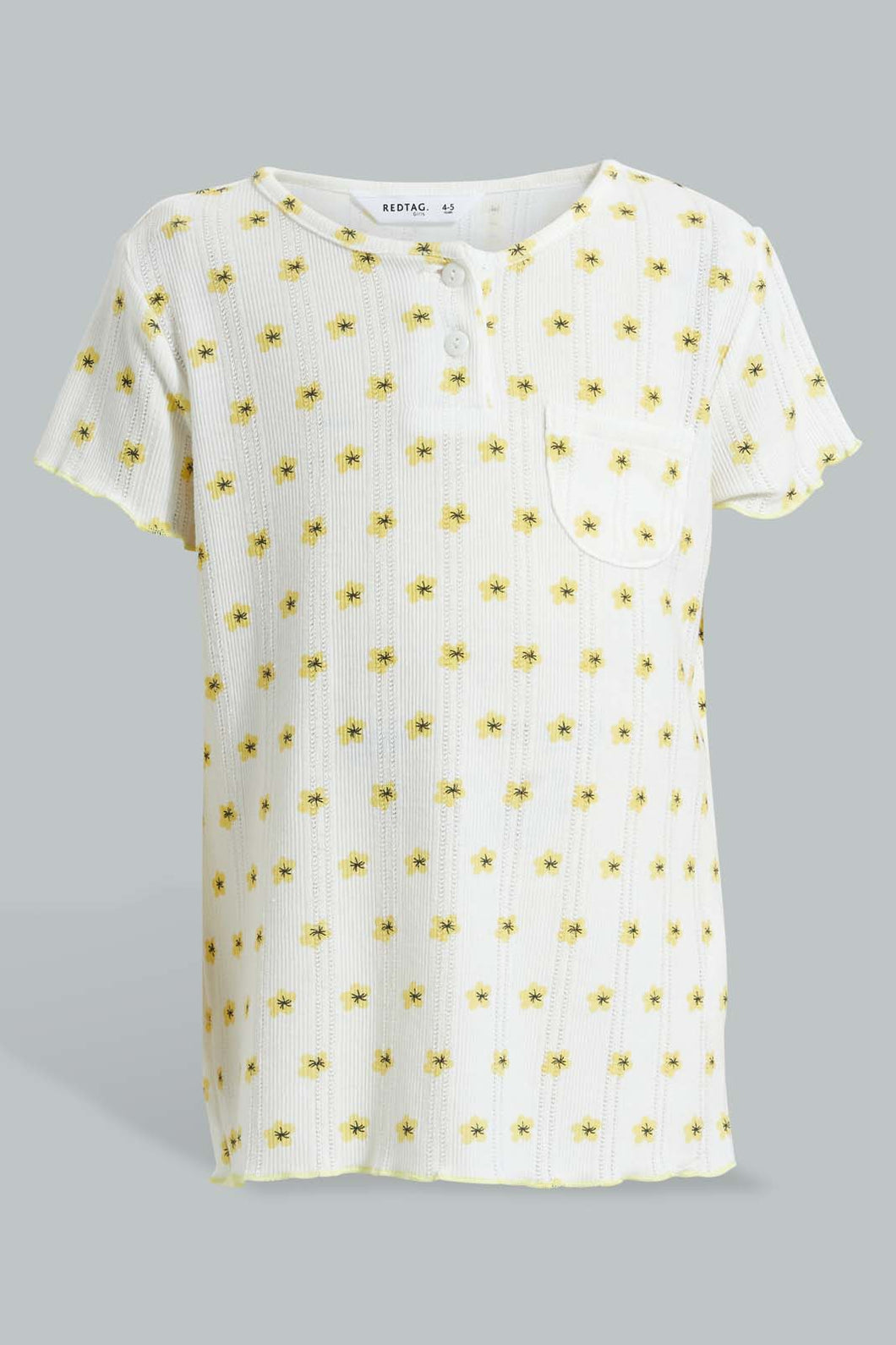 Redtag-Yellow-Floral-Print-Drop-Needle-Fabric-Tee-Blouses-Girls-2 to 8 Years