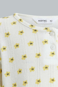 Redtag-Yellow-Floral-Print-Drop-Needle-Fabric-Tee-Blouses-Girls-2 to 8 Years