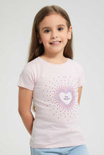 Load image into Gallery viewer, Redtag-Pink-Heart-Rhinestone-Tee-Plain-Girls-2 to 8 Years
