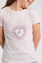 Load image into Gallery viewer, Redtag-Pink-Heart-Rhinestone-Tee-Plain-Girls-2 to 8 Years
