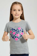 Load image into Gallery viewer, Redtag-Grey-Heart-Print-T-Shirt-Colour:Grey,-Filter:Girls-(2-to-8-Yrs),-Girls-T-Shirts,-New-In,-New-In-GIR,-Non-Sale,-S22B,-Section:Kidswear,-TBL-Girls-2 to 8 Years
