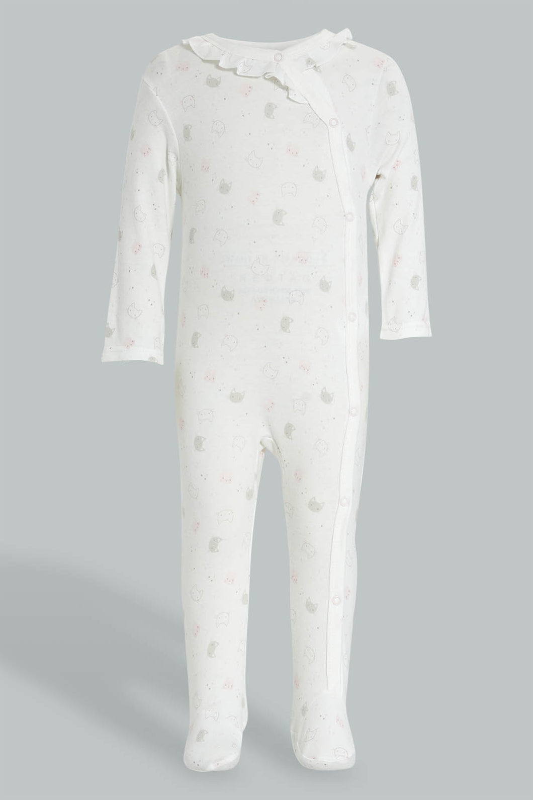 Redtag-White-And-Pink-Frill-Sleep-Suit-Sleepsuits-Baby-0 to 12 Months