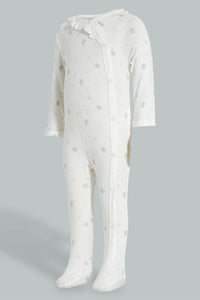 Redtag-White-And-Pink-Frill-Sleep-Suit-Sleepsuits-Baby-0 to 12 Months