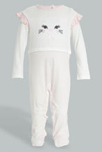 تنزيل الصورة على معرض الصور، Redtag-White-And-Pink-Kitten-Face-Cut-&amp;-Sewn-Sleepsuit-Sleepsuits-Baby-0 to 12 Months

