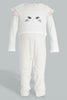 Redtag-White-And-Pink-Kitten-Face-Cut-&-Sewn-Sleepsuit-Sleepsuits-Baby-0 to 12 Months