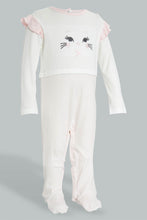 تنزيل الصورة على معرض الصور، Redtag-White-And-Pink-Kitten-Face-Cut-&amp;-Sewn-Sleepsuit-Sleepsuits-Baby-0 to 12 Months

