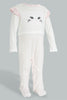 Redtag-White-And-Pink-Kitten-Face-Cut-&-Sewn-Sleepsuit-Sleepsuits-Baby-0 to 12 Months