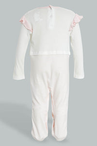 Redtag-White-And-Pink-Kitten-Face-Cut-&-Sewn-Sleepsuit-Sleepsuits-Baby-0 to 12 Months