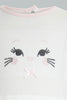 Redtag-White-And-Pink-Kitten-Face-Cut-&-Sewn-Sleepsuit-Sleepsuits-Baby-0 to 12 Months
