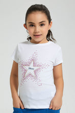 Load image into Gallery viewer, Redtag-White-Star-Rhinestone-T-Shirt-Colour:White,-Filter:Girls-(2-to-8-Yrs),-Girls-T-Shirts,-New-In,-New-In-GIR,-Non-Sale,-S22B,-Section:Kidswear,-TBL-Girls-2 to 8 Years
