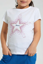 Load image into Gallery viewer, Redtag-White-Star-Rhinestone-T-Shirt-Colour:White,-Filter:Girls-(2-to-8-Yrs),-Girls-T-Shirts,-New-In,-New-In-GIR,-Non-Sale,-S22B,-Section:Kidswear,-TBL-Girls-2 to 8 Years
