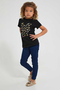 Redtag-Black-Butterfly-Tee-Blouses-Girls-2 to 8 Years